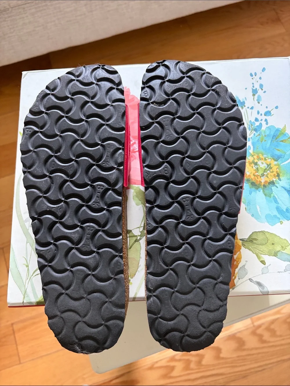 Birkenstocks Women’s Pink Single-Band Cork Footbed Sandals
